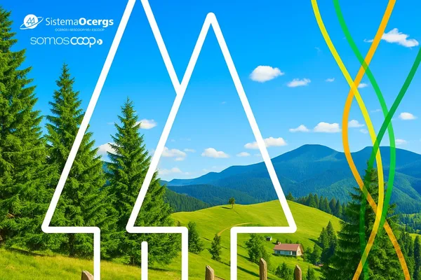  Ilustração de dois pinheiros verdes representando união, força e persistência no cooperativismo.