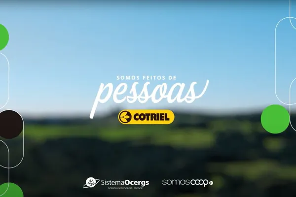 Marca da nova websérie da Cotriel, “Somos Feitos de Pessoas”, com campo verde e céu azul ao fundo.    
