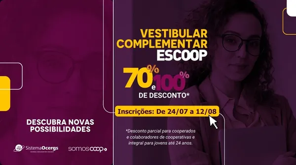 Inscrições abertas para o Vestibular Complementar da Escoop