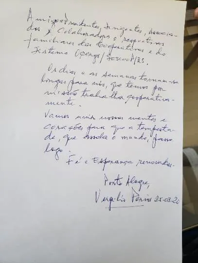 Presidente do Sistema Ocergs-Sescoop/RS envia mensagem aos cooperativistas