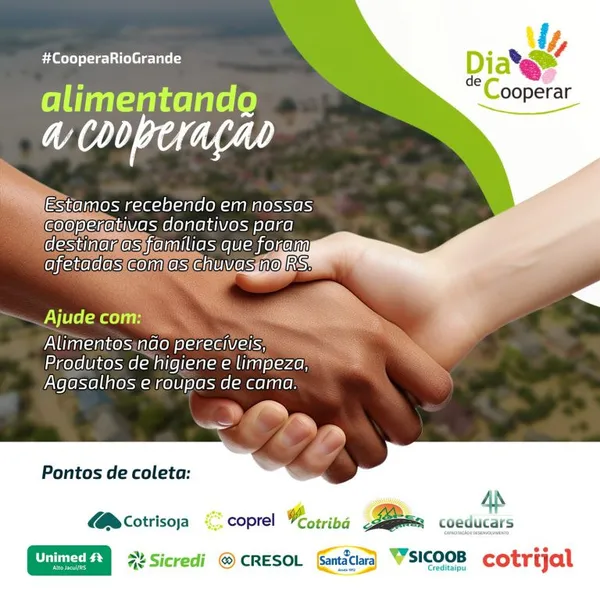 Cooperativas da região Norte se unem em campanha solidária para auxiliar famílias afetadas por temporais no RS