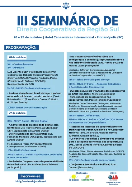 SESCOOP/SC realiza o III Seminário de Direito Cooperativo da Região Sul