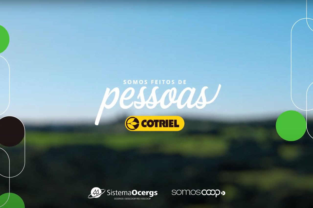 Marca da nova websérie da Cotriel, “Somos Feitos de Pessoas”, com campo verde e céu azul ao fundo.    