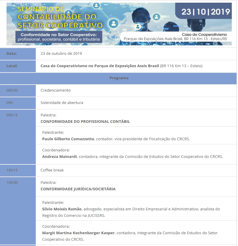 Seminário de Contabilidade do Setor Cooperativo está com inscrições abertas
